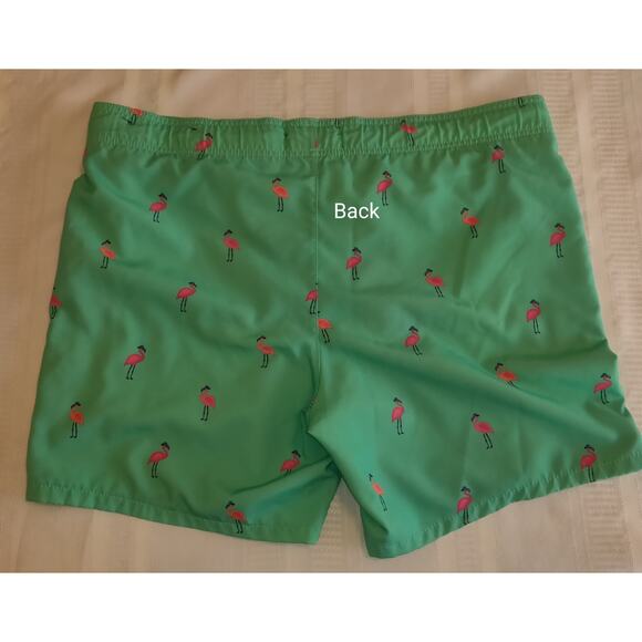 Hollister Mens Swim Trunks Sz S Green Pink Flamingos Lined Swimwear Shorts SMALL - Picture 2 of 16